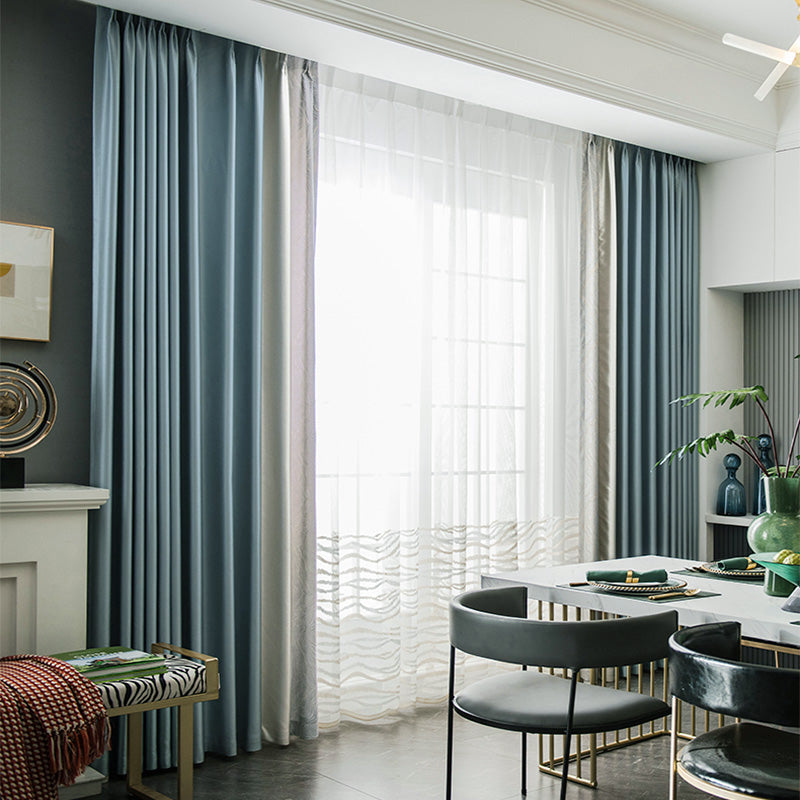 【ドレープカーテン】高級感フランス風 選べる8色 アイボリー（柄付け）＋アイボリー＋ブルー ポリエステル100％ 遮光1級