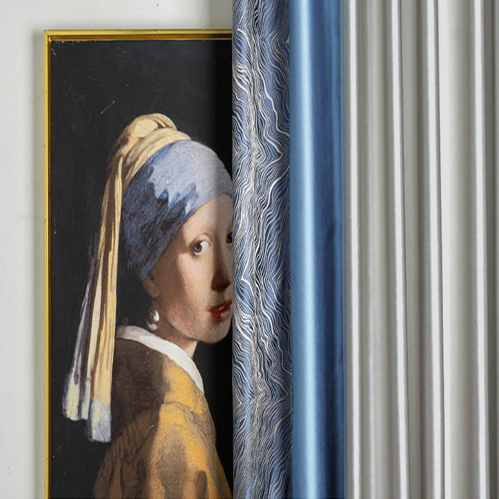 【ドレープカーテン】高級感フランス風 選べる8色 カーテンの細部画像 シルバー＋濃いブルー＋濃いブルー（柄付け） ポリエステル100％ 遮光1級