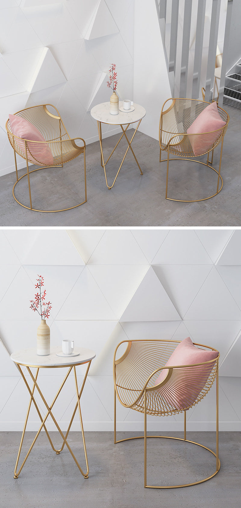 【チェア】椅子2点＋ピンククッション2点 +ホワイト天板のテーブル 100日間返品交換保証制度
