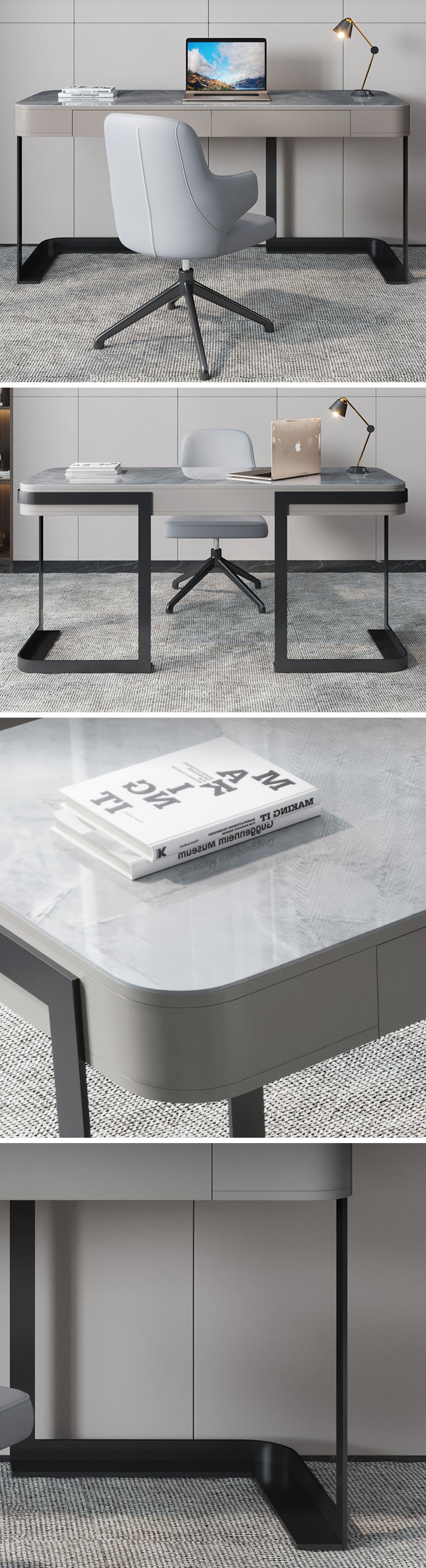 【デスク】テーブル マーブル柄 グレー テーブル＋チェア グレー
