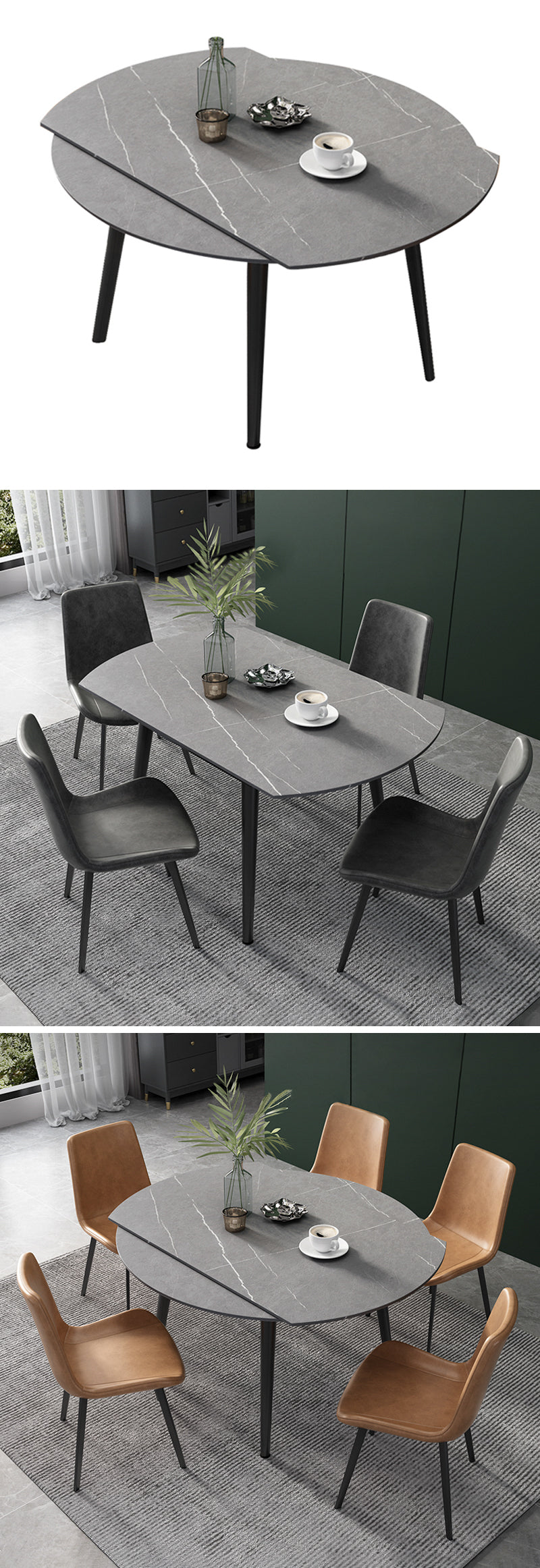 【ダイニングテーブル】北欧  伸縮式 選べる4色 ダイニングテーブル 椅子セット ※伸縮機能が叶え、使用シーンやお部屋のレイアウトに合わせて形を選べます。
