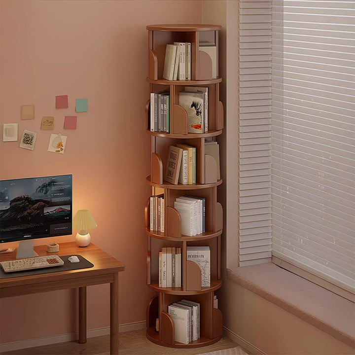 【本棚・ディスプレイラック】360°回転 ナチュラル 大容量