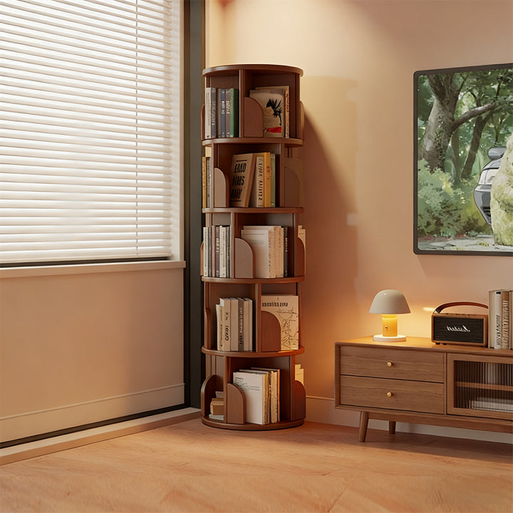 【本棚・ディスプレイラック】360°回転 ナチュラル 大容量