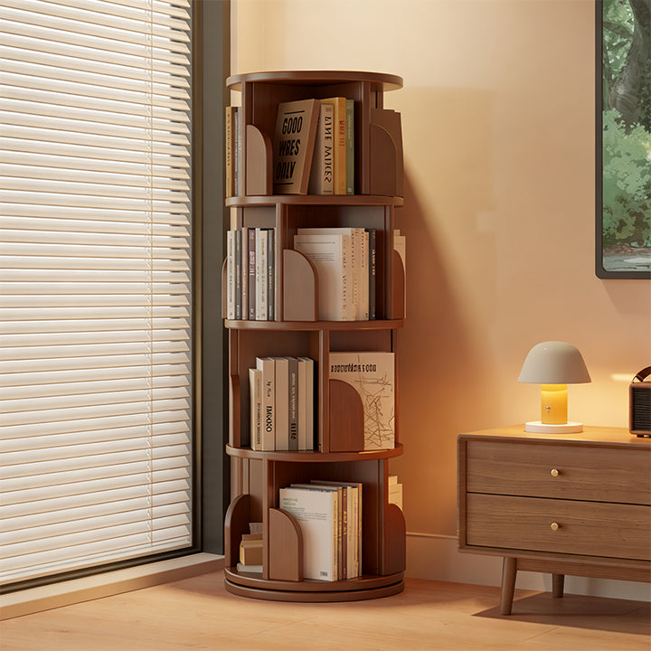 【本棚・ディスプレイラック】360°回転 ナチュラル 大容量