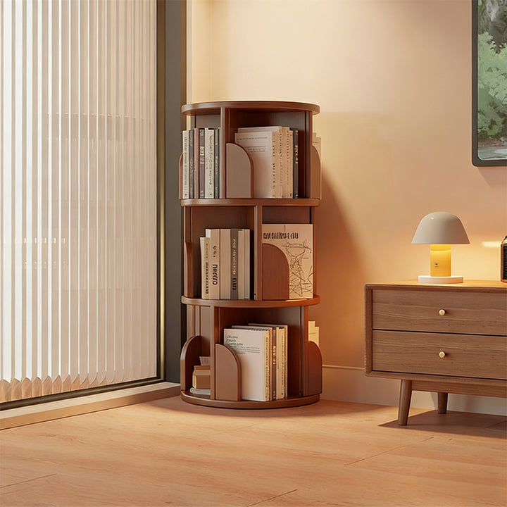 【本棚・ディスプレイラック】360°回転 ナチュラル 大容量