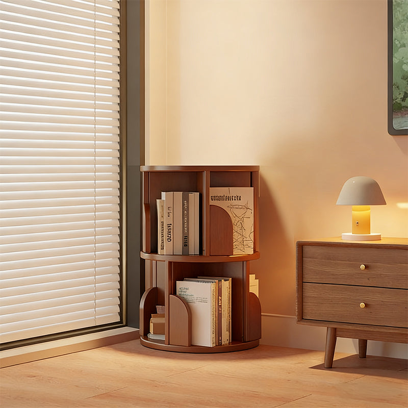 【本棚・ディスプレイラック】360°回転 ナチュラル 大容量