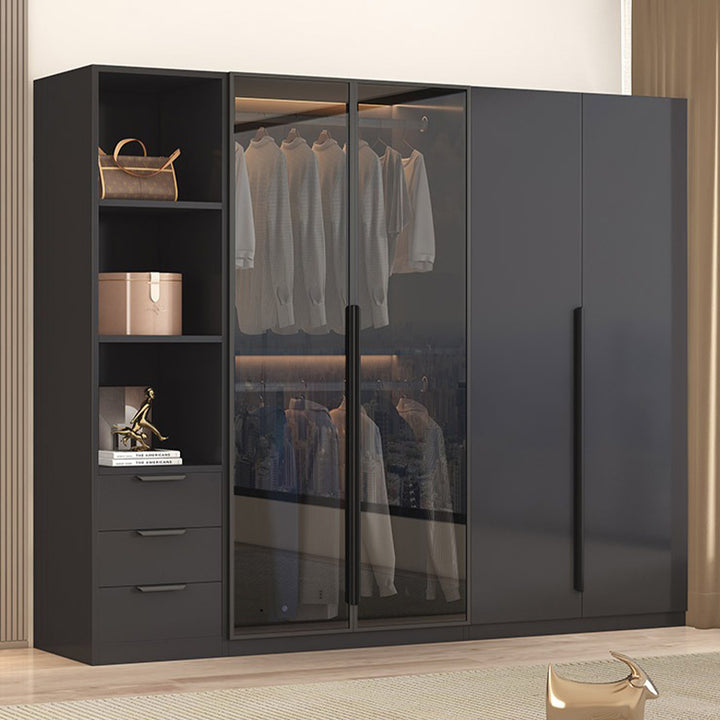 【ワードローブ】ガラス扉 モダン ライト付き