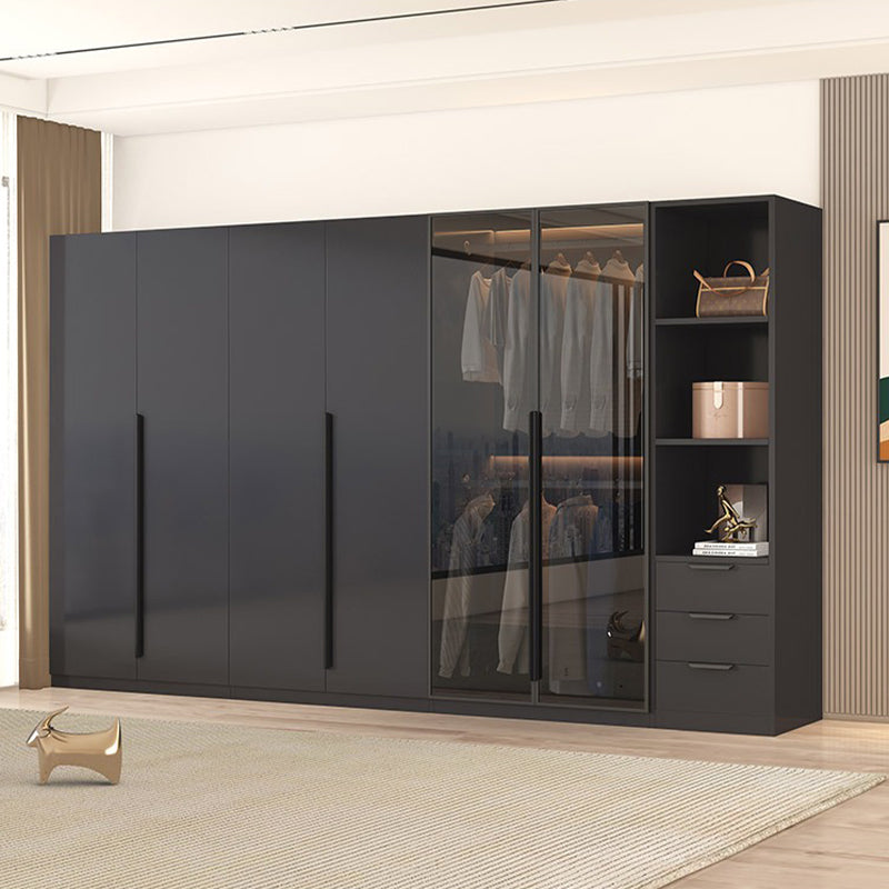 【ワードローブ】ガラス扉 モダン ライト付き