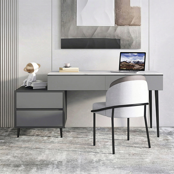 【ワークデスク】テーブル 高級感 選べる2色 天板色ホワイト テーブル+収納ボックス+椅子