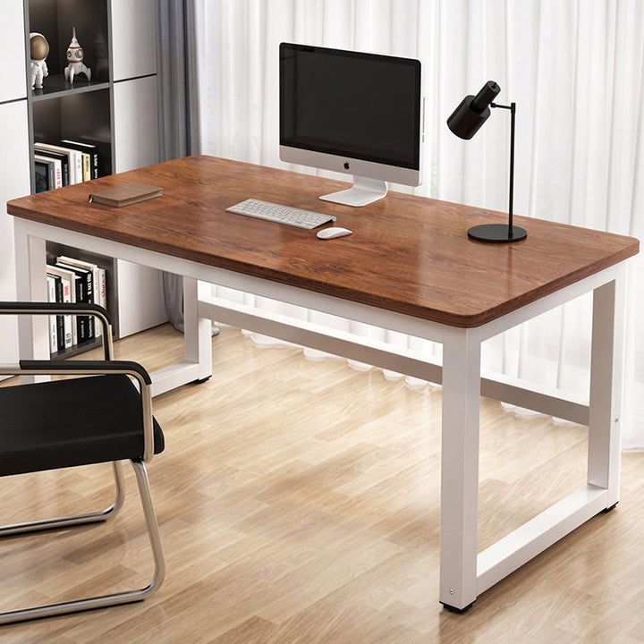 【デスク】テーブル おしゃれ シンプルなデスク 腿部ホワイト 天板色ミドルブラウン