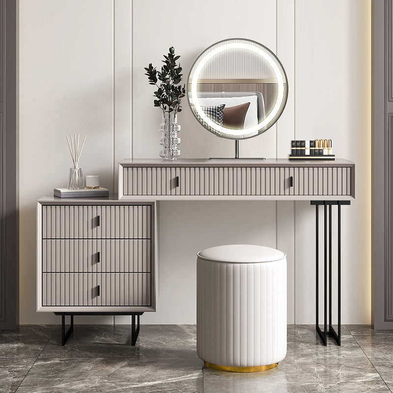 【ドレッサー】フランス風高級感 テーブル 収納棚 椅子 LEDミラー ライトグレー 100日間返品交換保証制度