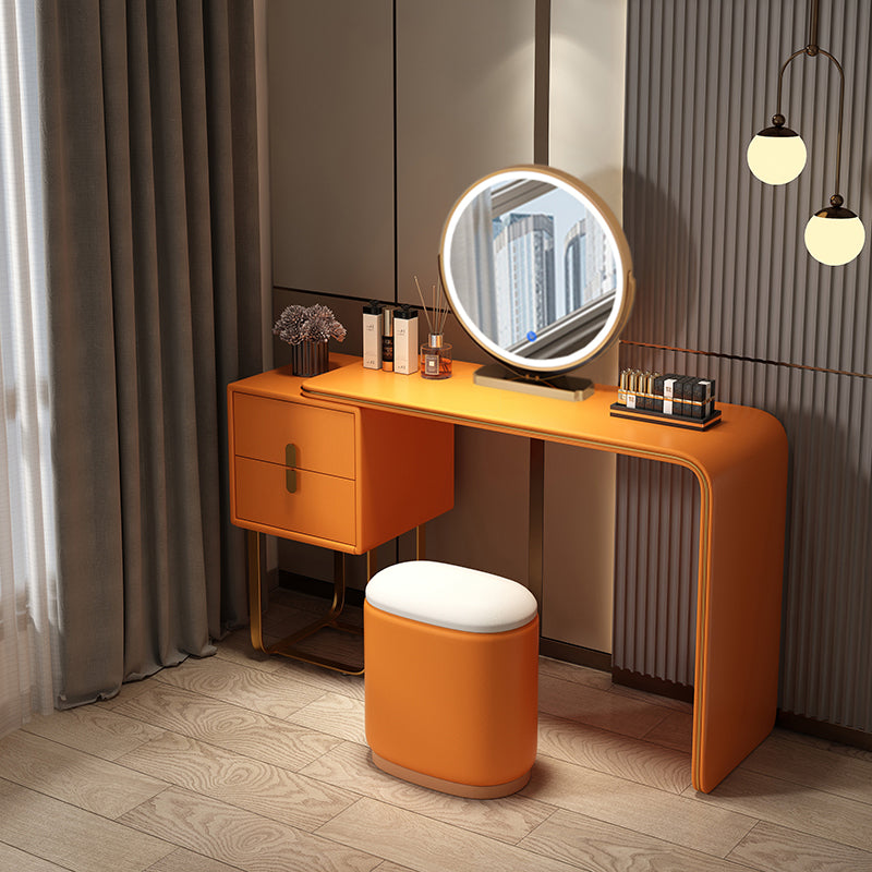 【ドレッサー】PUレザー柔らかい 選べる５色 テーブル 収納棚 椅子 LEDミラー オレンジ  100日間返品交換保証制度