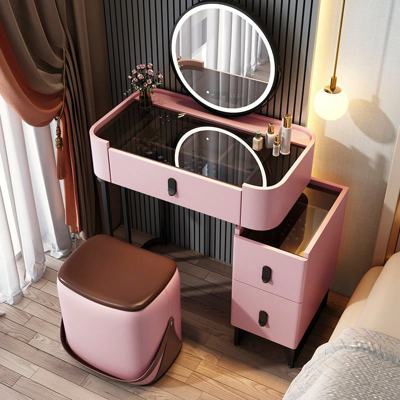 【ドレッサー】小型おしゃれ 選べる５色 テーブル 収納棚 椅子 LEDミラー ピンク 横幅70 100日間返品交換保証制度