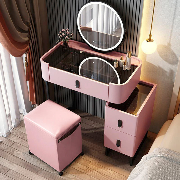 【ドレッサー】小型おしゃれ 選べる５色 テーブル 収納棚 椅子 LEDミラー ピンク 横幅70 100日間返品交換保証制度