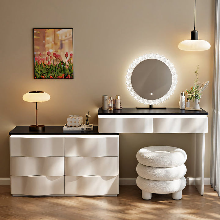 【ドレッサー】エレガントモダン曲線デザイン 大収納