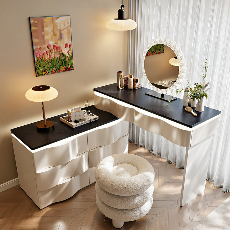 【ドレッサー】エレガントモダン曲線デザイン 大収納