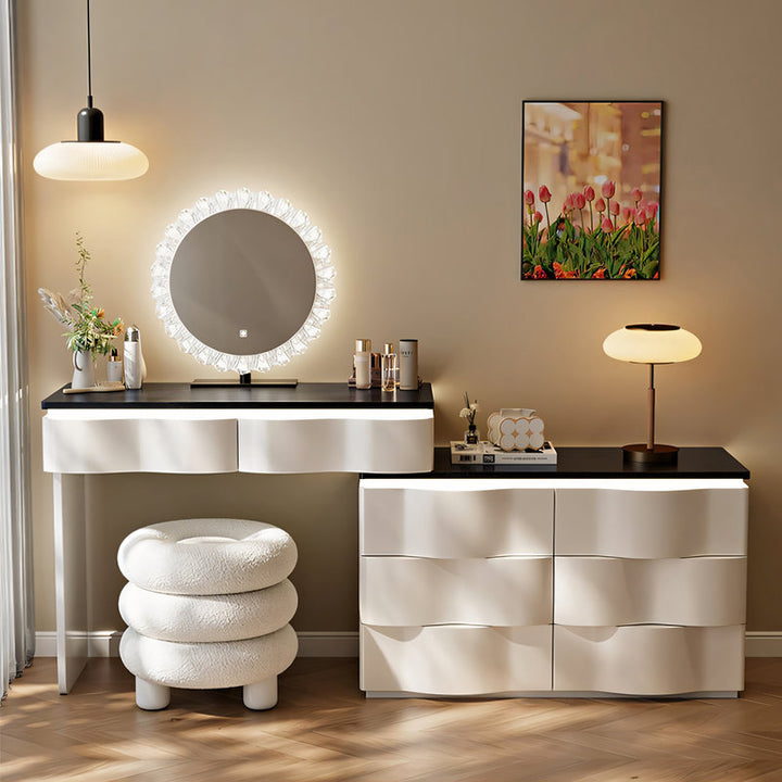 【ドレッサー】エレガントモダン曲線デザイン 大収納