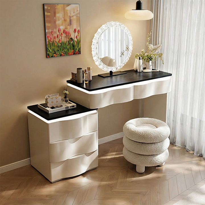 【ドレッサー】エレガントモダン曲線デザイン 大収納