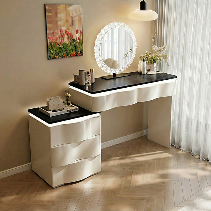 【ドレッサー】エレガントモダン曲線デザイン 大収納