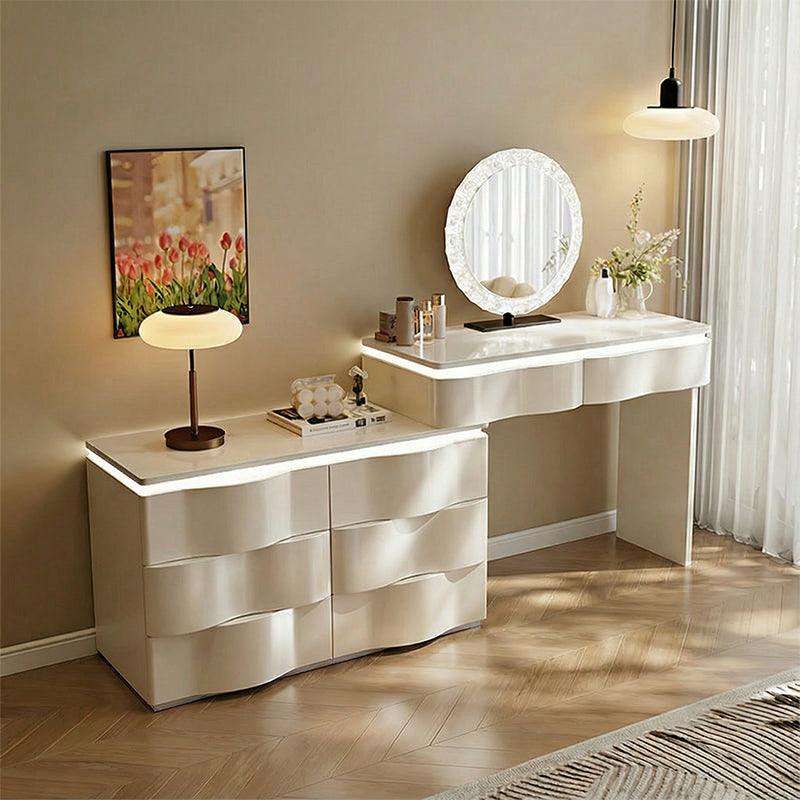 【ドレッサー】エレガントモダン曲線デザイン 大収納