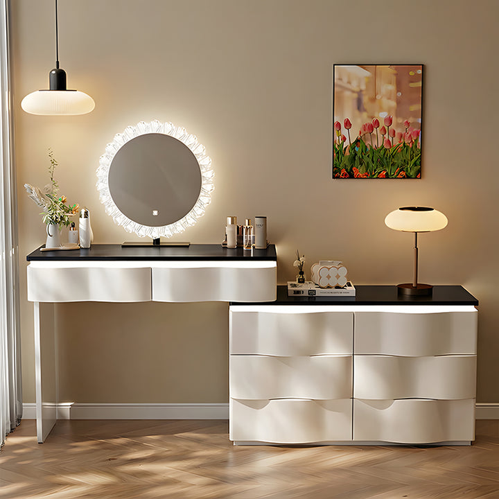 【ドレッサー】エレガントモダン曲線デザイン 大収納