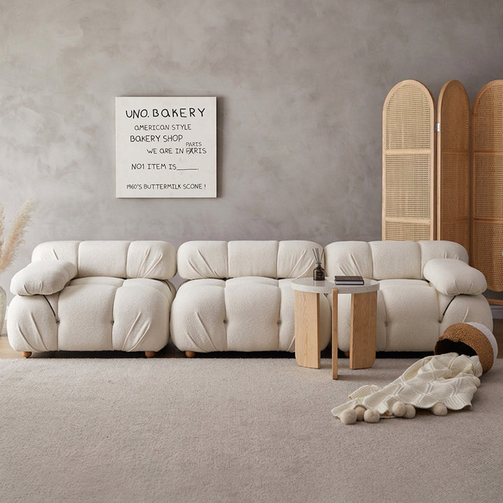 【ソファ】クリーム色おしゃれ 選べる3素材