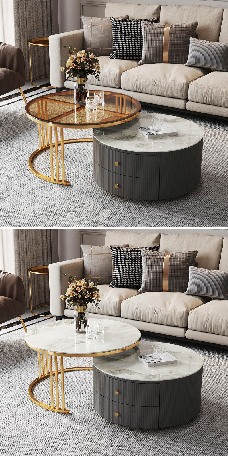 【ローテーブル】モダン 高級感 選べる9色 イタリアグレー板 ボディカラーグレー ☆100日間返品交換保証制度