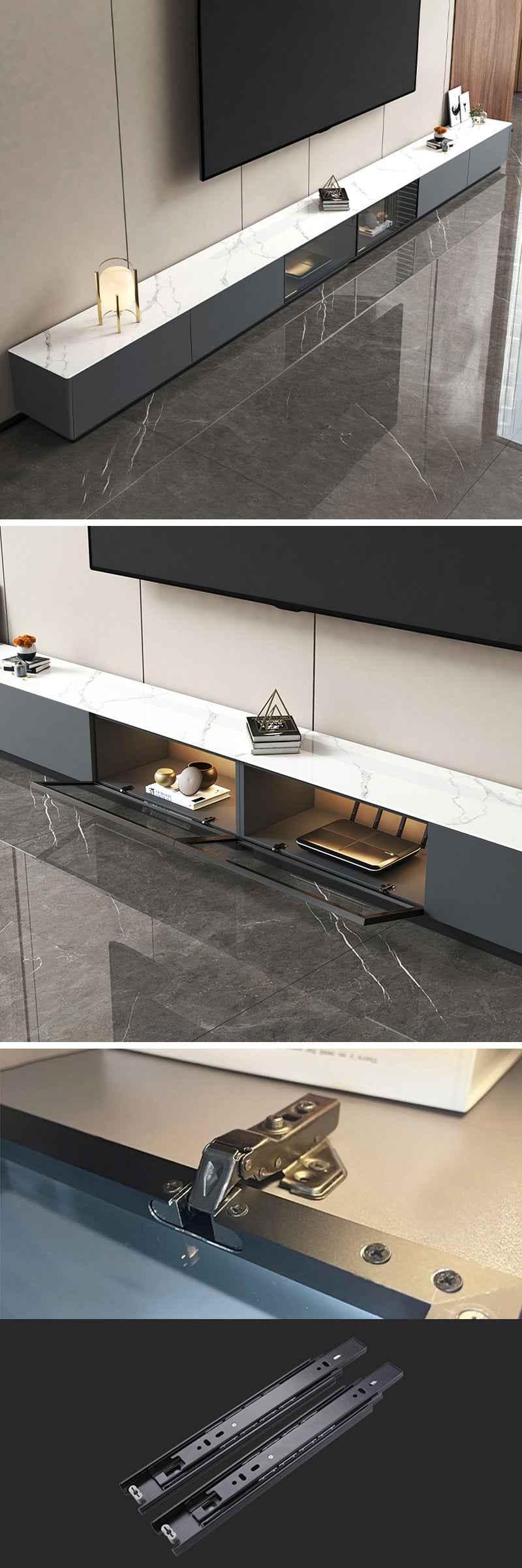 【テレビボード】マーブル柄テレビボード 選べる2色 天板色ホワイト＋グレー ※充電式LEDセンサーライトも付けて、お部屋の景色をグッと魅力的にしてくれます。