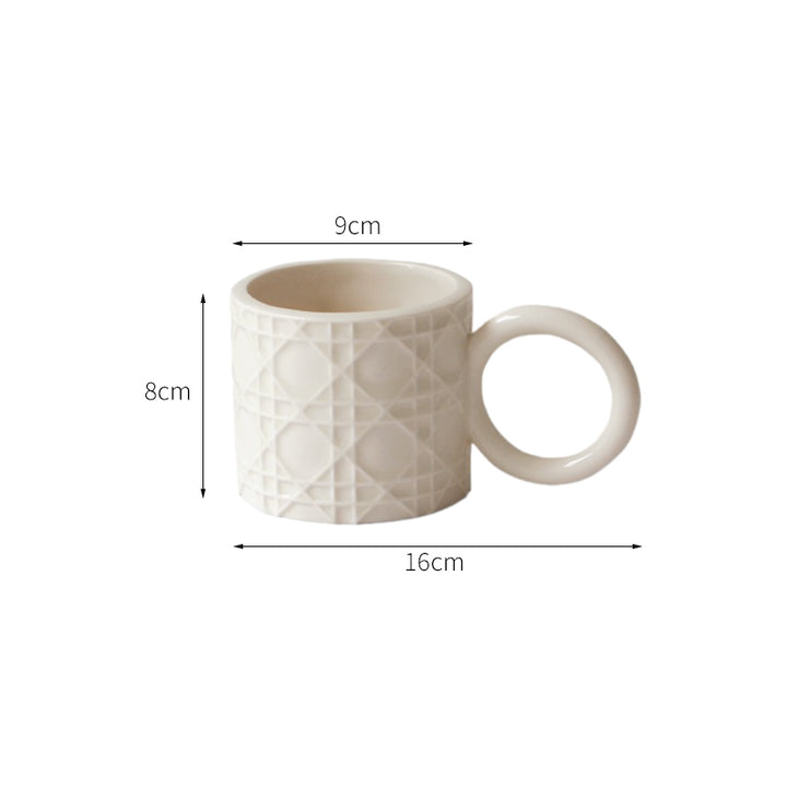 【コーヒーカップ・ティーカップ】レリーフ装飾 セラミック 0.35L大容量