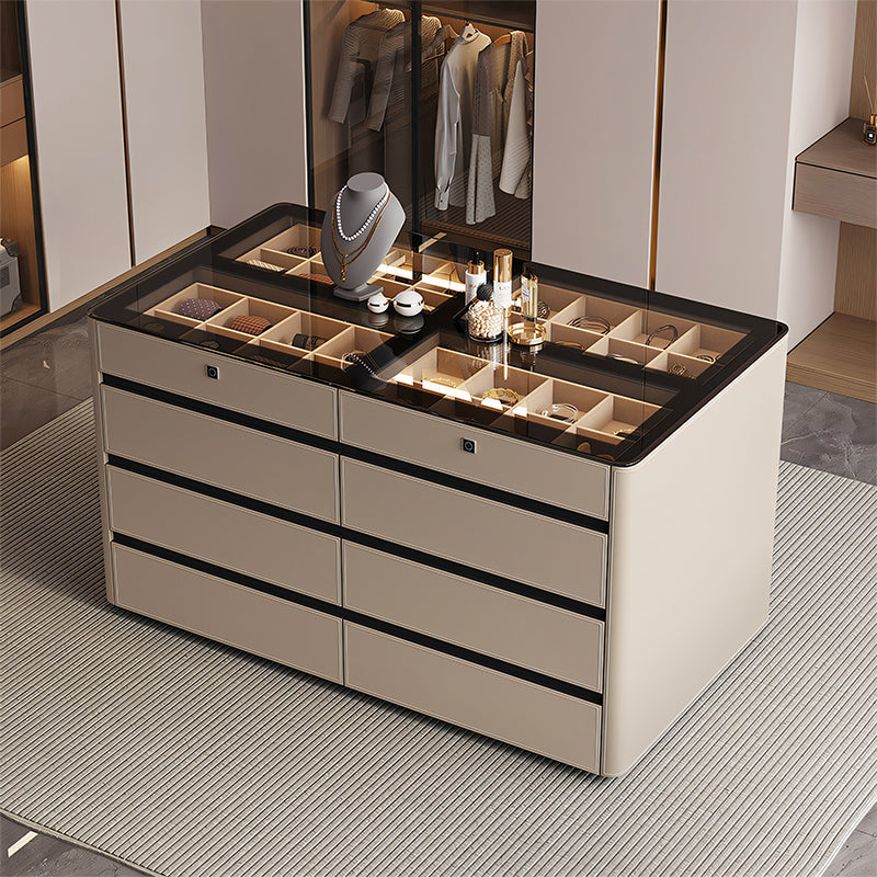 【ジュエリーキャビネット】レザー ガラス ハイエンド 指紋認証