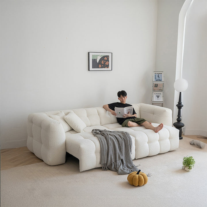 【ソファ】ブークレ調 ナチュラル 伸縮