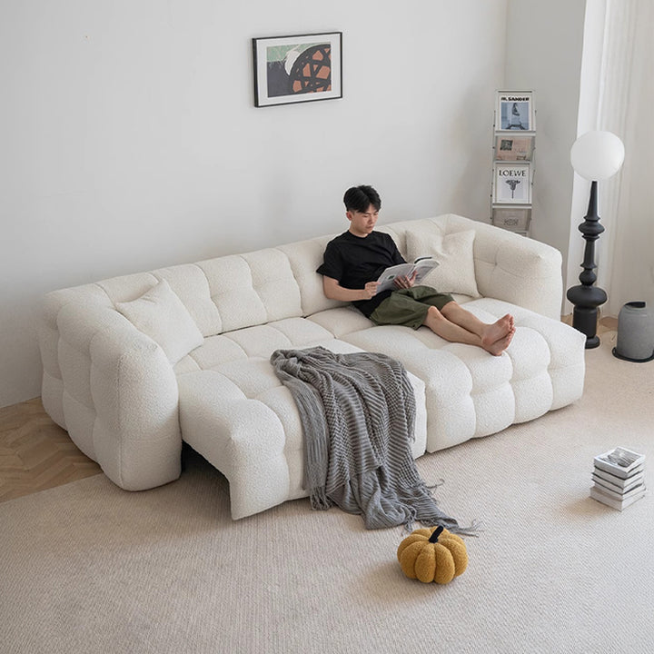 【ソファ】ブークレ調 ナチュラル 伸縮