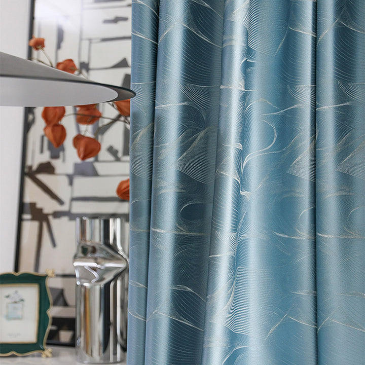 【ドレープカーテン】ツルツル感 選べる4色 カーテンの細部画像 ブルー（柄付け） ポリエステル100％ 遮光1級