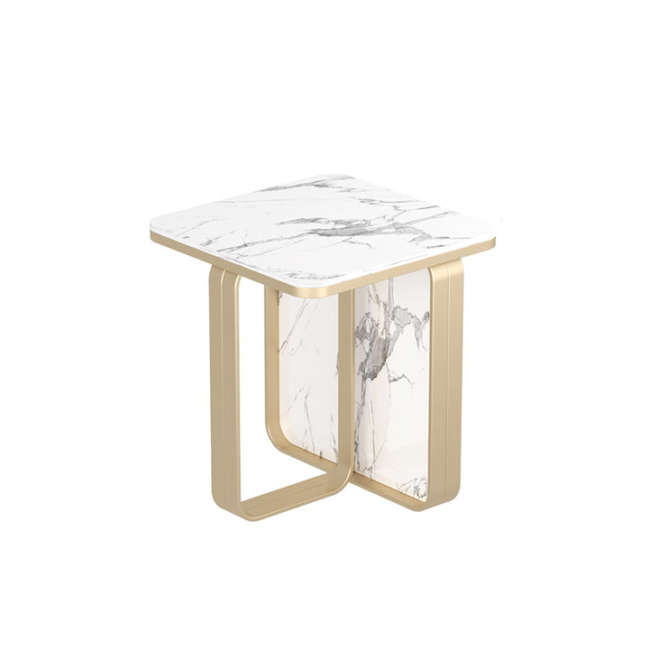 【サイドテーブル】四角型高級感マーブル模様 選べる4色 サイドテーブルの全体画像 天板色白マーブル模様 金属色ゴールデン 安心の100日間返品交換保証