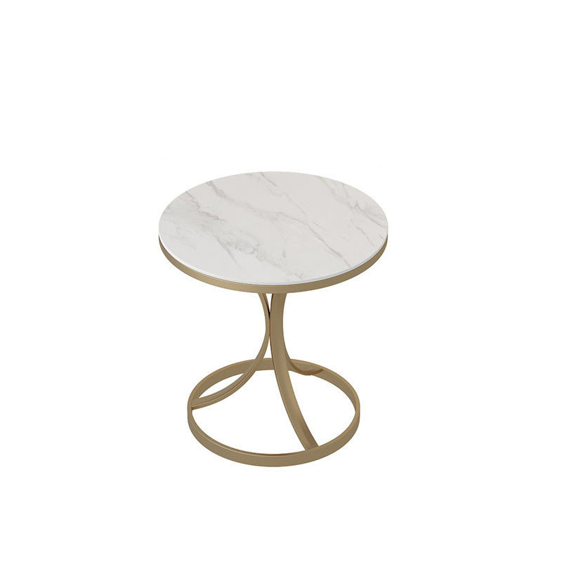 【サイドテーブル】マーブル模様ラウンド サイドテーブルの全体画像 板色ホワイト 脚色ゴールド 安心の100日間返品交換保証
