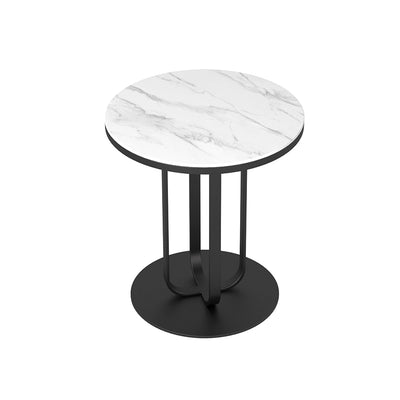 【サイドテーブル】丸型高級感マーブル模様 選べる4色 サイドテーブルの全体画像 脚色ブラック 天板色ホワイト 安心の100日間返品交換保証