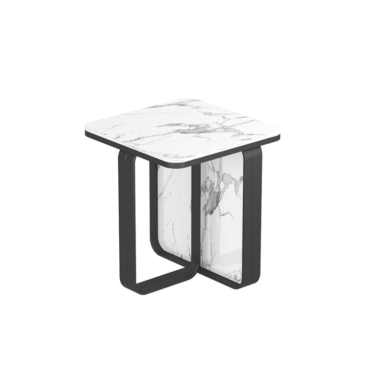 【サイドテーブル】四角型高級感マーブル模様 選べる4色 サイドテーブルの全体画像 天板色白マーブル模様 金属色ブラック 安心の100日間返品交換保証