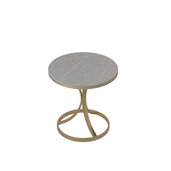 【サイドテーブル】マーブル模様ラウンド サイドテーブルの全体画像 板色グレー 脚色ゴールド 安心の100日間返品交換保証