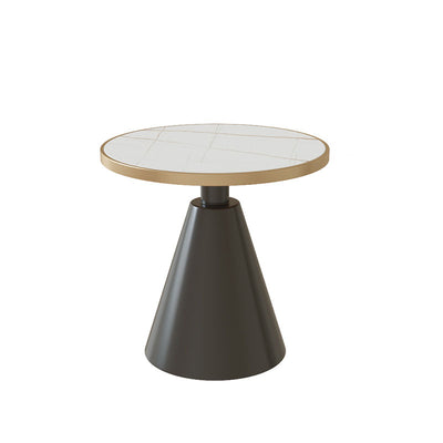 【サイドテーブル】丸型おしゃれマーブル模様 選べる4色 サイドテーブルの全体画像 金属色ブラック 板色白＋金 安心の100日間返品交換保証
