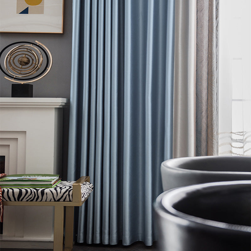 【ドレープカーテン】高級感フランス風 選べる8色 カーテンの細部画像 ブルー＋浅いグレー（柄付け） ポリエステル100％ 遮光1級