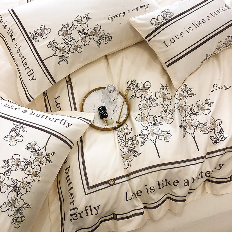 真綿100％ ベッド用品セット 北欧風 レトロ 肌に優しい 刺繡