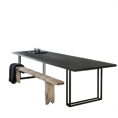 【ダイニングテーブル】レトロモダン 無垢材  選べる10サイズ ダイニングテーブルセットの全体画像 ブラック
