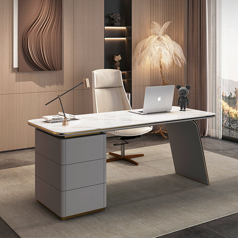 【デスク】テーブル 優雅なデザイン モダン ライトグレー テーブル+収納ボックス+チェア