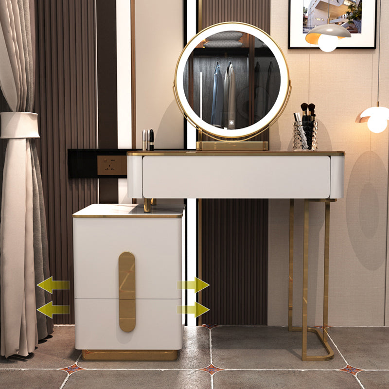 【ドレッサー】モダン風 選べる3色 テーブル 収納棚 LEDミラー ホワイト+ゴールド 横幅80 100日間返品交換保証制度