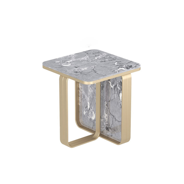 【サイドテーブル】四角型高級感マーブル模様 選べる4色 サイドテーブルの全体画像 天板色黒マーブル模様 金属色ゴールデン 安心の100日間返品交換保証