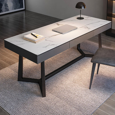 【デスク】テーブル モダン風　おしゃれなデスク 引き出し面材色グレー テーブル+A型椅子 天板色ホワイト