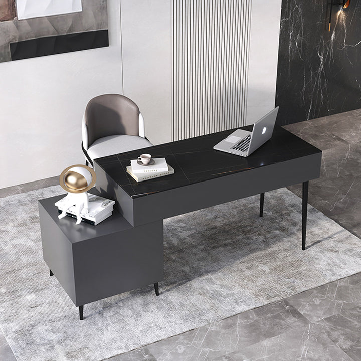 【ワークデスク】テーブル 高級感 選べる2色 天板色ブラック  テーブル+収納ボックス+椅子