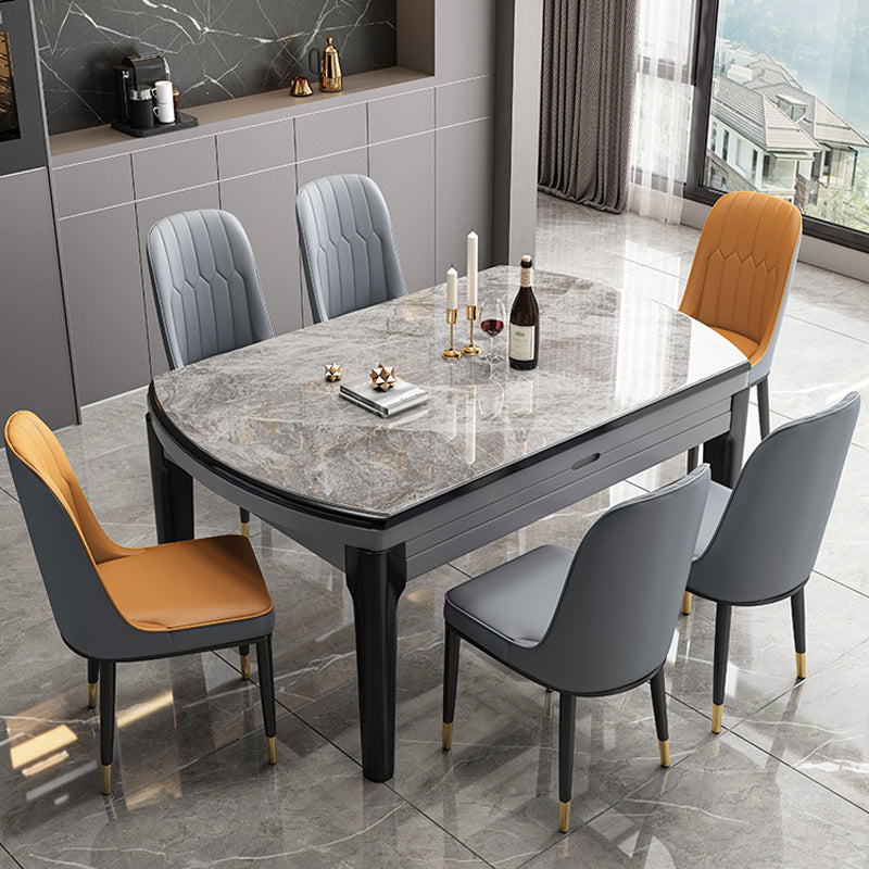 【ダイニングテーブル】 高級感 伸長式 天板厚み選べる グレー テーブル+椅子*6（ホワイト/オレンジ/グレー）