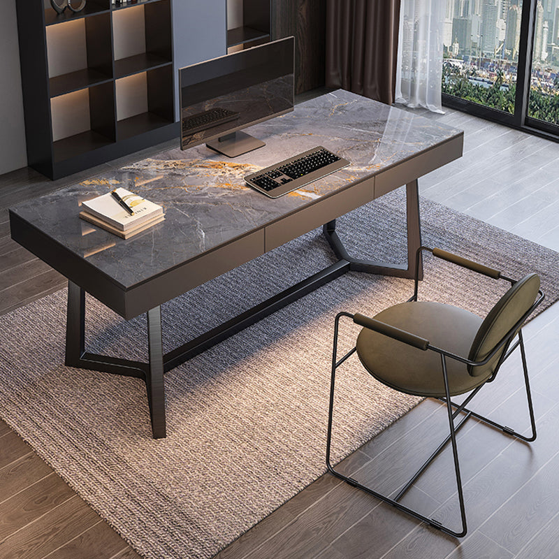 【デスク】テーブル モダン風　おしゃれなデスク 引き出し面材色グレー テーブル+B型椅子 天板色グレー
