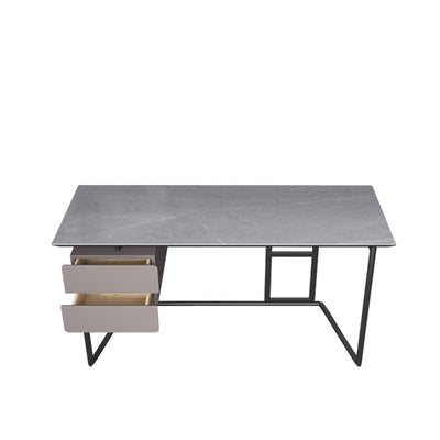 【デスク】テーブル モダン 現代感 ワークデスクの全体画像 グレー 左棚 テーブル